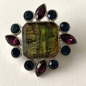 Lia Sophia Brooch Pin Abalone behind Crystal Blue Purple crystals Pin Back